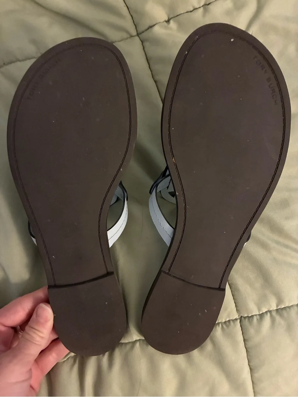 Tory Burch White Miller Logo Leather Thong Sandals